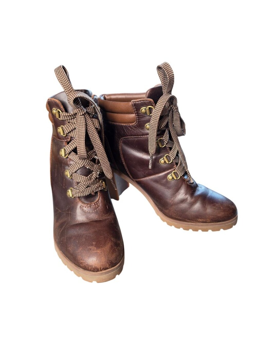 Timberland Earthkeepers Glancy Brown Leather Heeled Lace Up Ankle Boots Sz 8.5